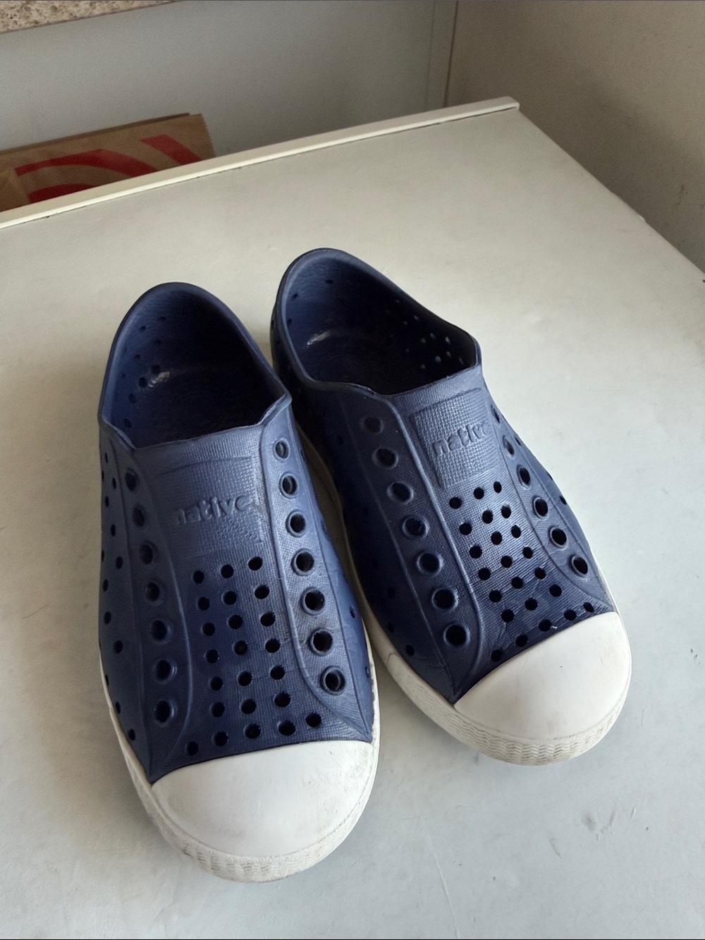 Native Navy Slip-On Shoes with White Toe Caps